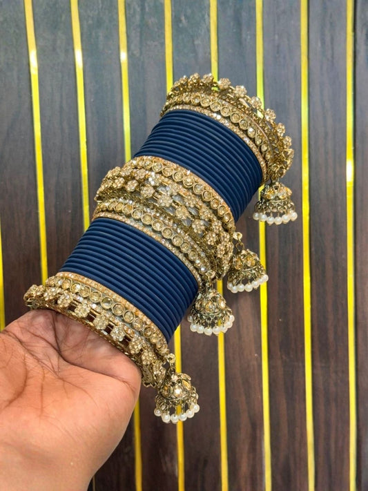 Ishhaara Navy Blue Kundan Bangle Set — handcrafted Indian jewellery