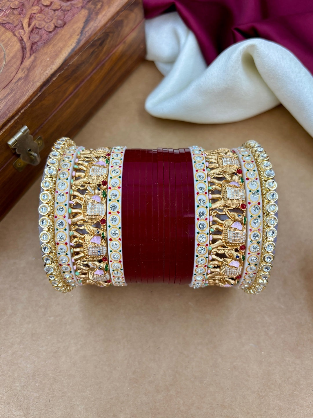 Ishhaara Maroon Kundan Bangles with Elephant Design - traditional Indian jewelry