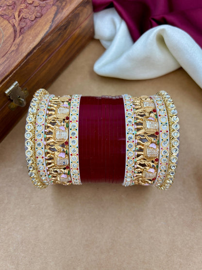 Ishhaara Maroon Kundan Bangles with Elephant Design - traditional Indian jewelry