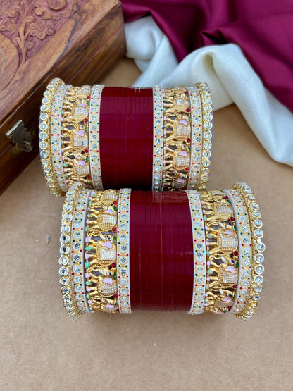 Ishhaara Maroon Kundan Bangles with Elephant Design - traditional Indian jewelry - view 2