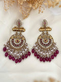 Ishhaara Maroon Kundan Long Designer Chandbali Earrings