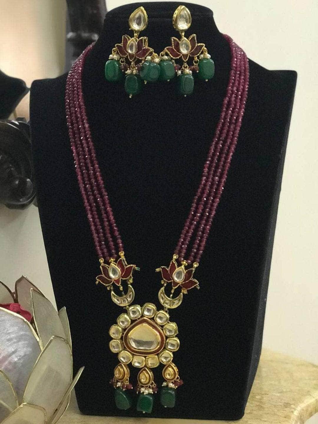 Ishhaara Kundan Meena Lotus Pendant Necklace