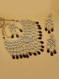 Ishhaara Maroon Layered Bridal Drop Tassel Necklace Set