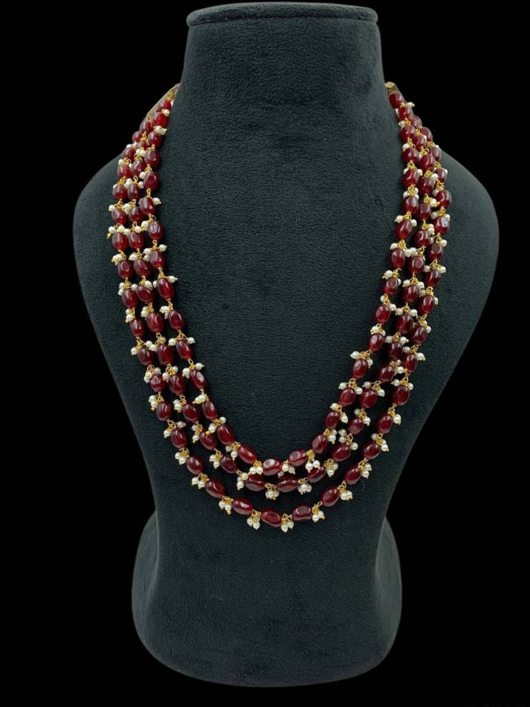 Ishhaara Maroon Layered Pearl Beaded Long Necklace