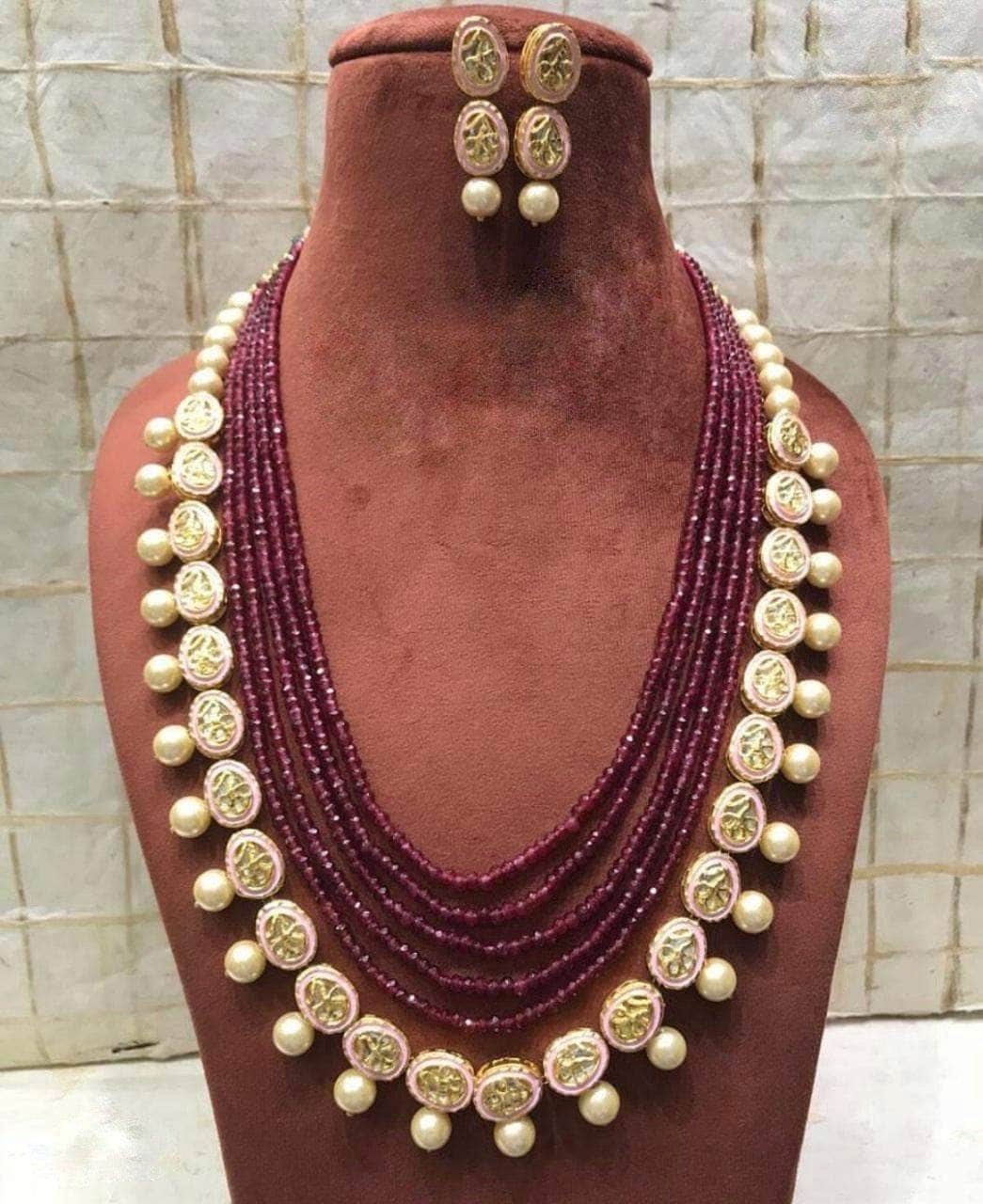 Ishhaara Maroon Long Onyx Kundan Necklace