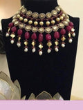 Ishhaara Maroon Multi Layered Kundan Moti Stone Necklace