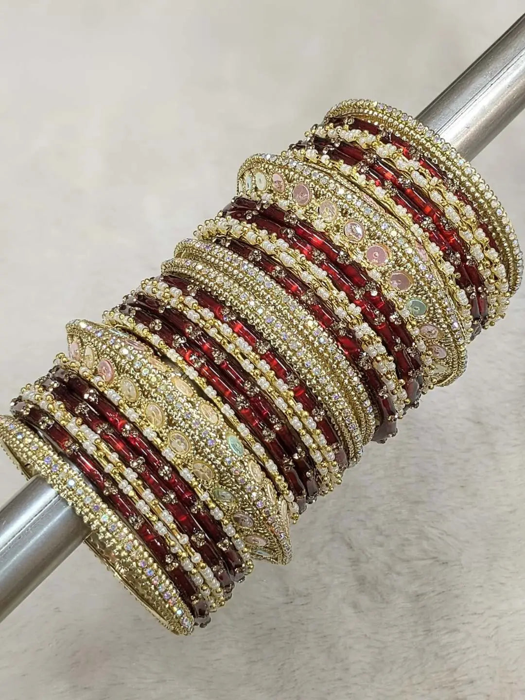 Ishhaara Maroon Multicolor Glass Bangle Set