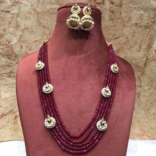 Ishhaara Maroon Onex Multi Drop Motif Necklace With Jumki