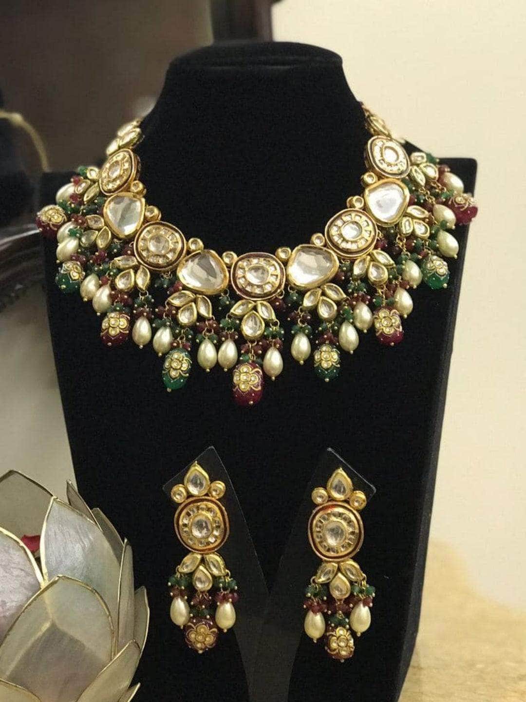 Ishhaara Maroon Paloma Rao in Kundan With Meena Design Necklace Set