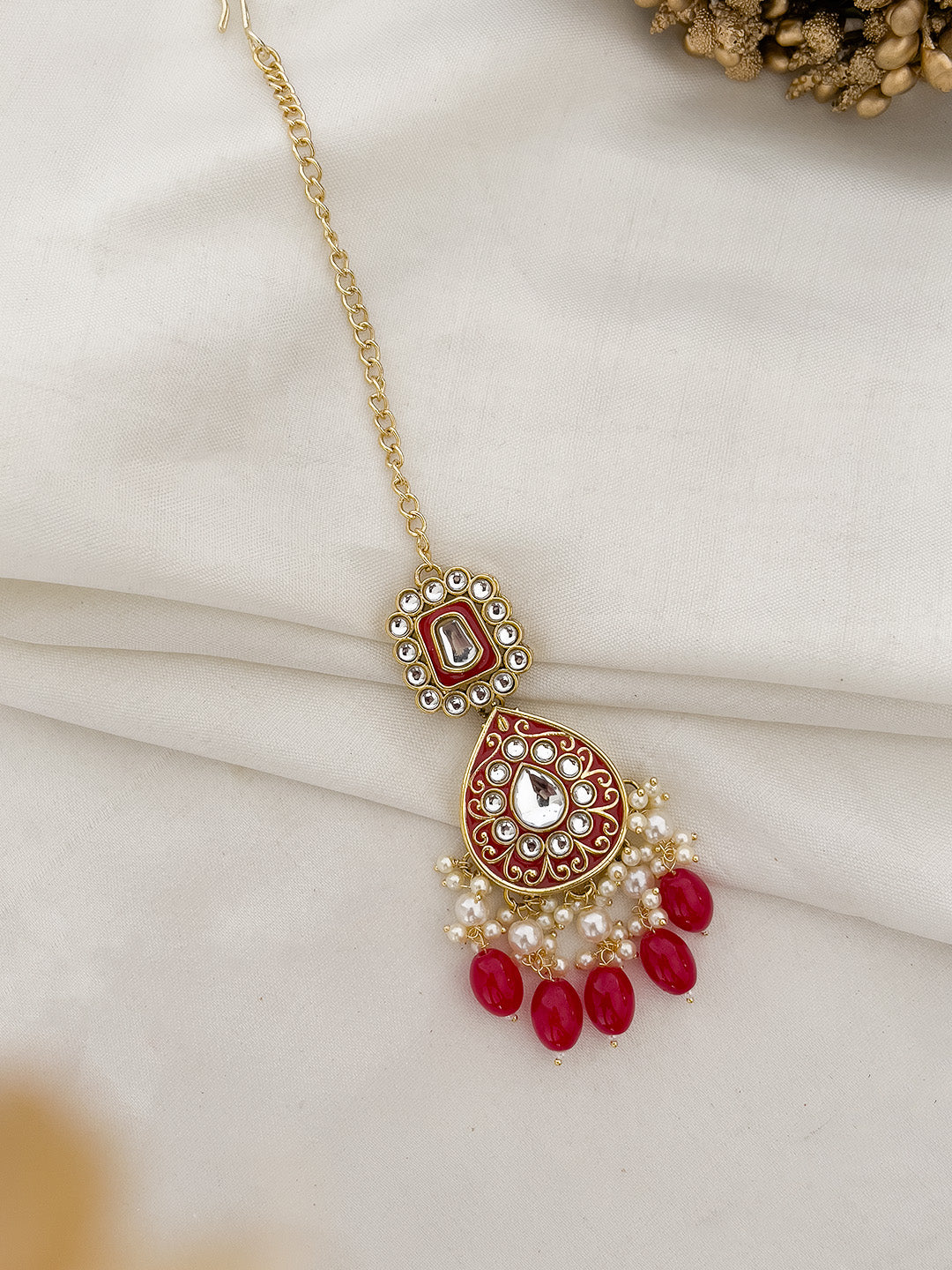 Ishhaara Maroon Pearl Kundan Choker Necklace Set