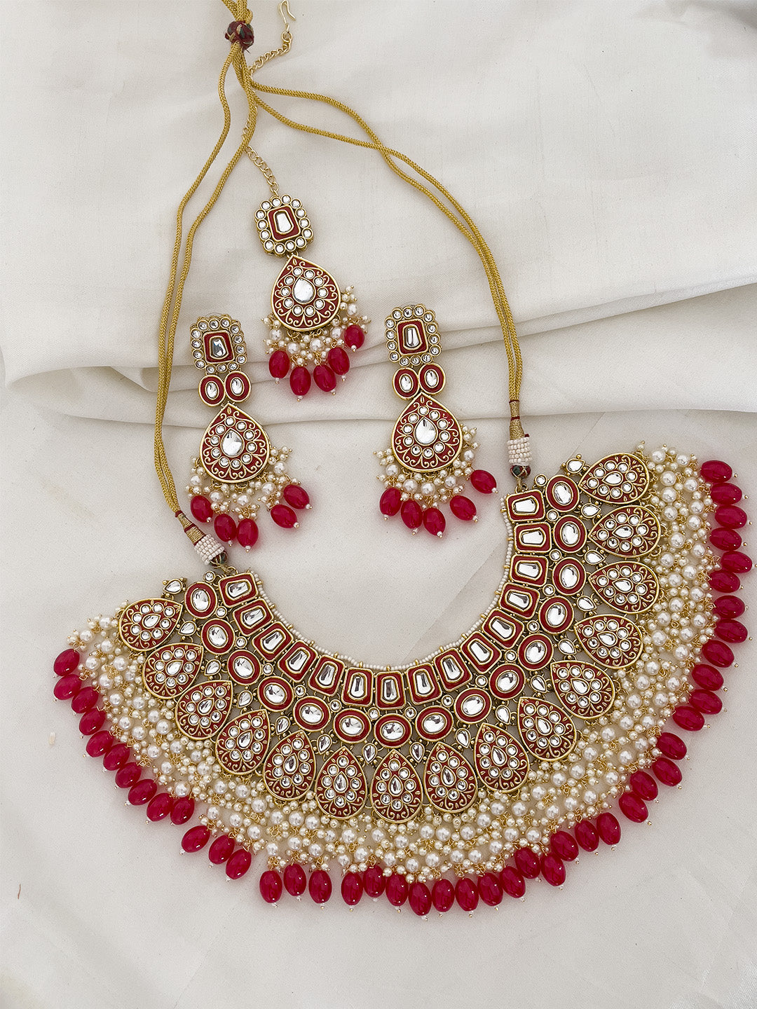 Ishhaara Maroon Pearl Kundan Choker Necklace Set