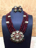 Ishhaara Maroon Polki Big Pendant Necklace