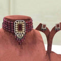 Ishhaara Maroon Rectangular Stone Pendant Choker Necklace Set