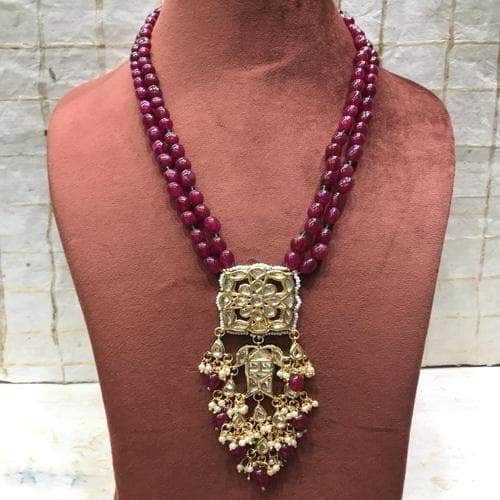 Ishhaara Maroon Square Kundan Pendant Necklace