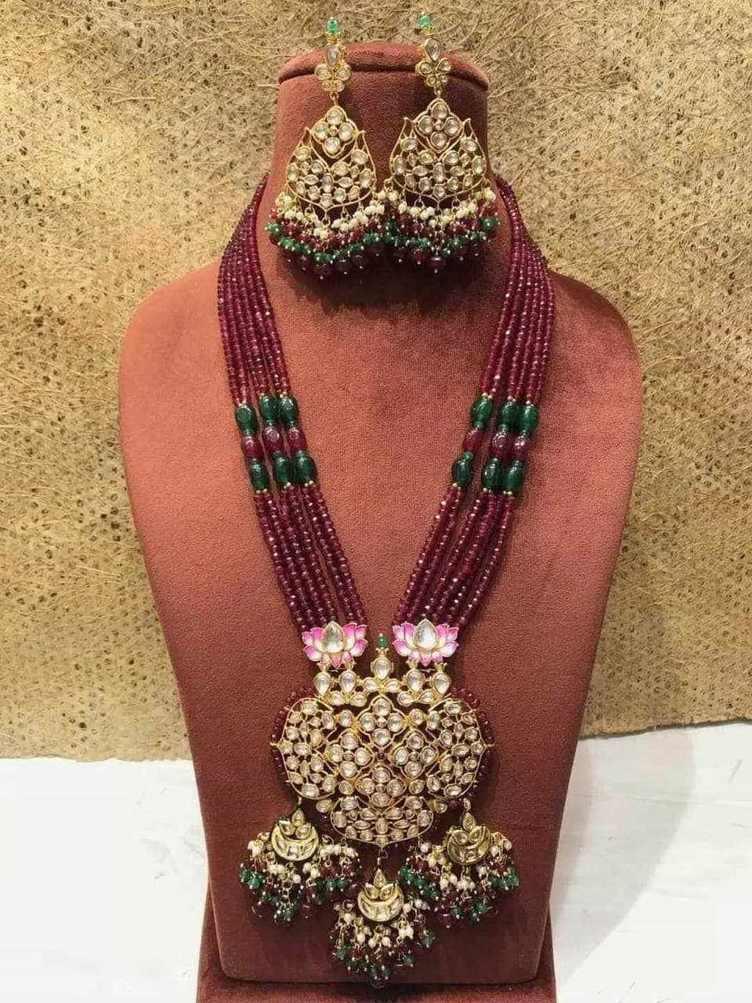 Ishhaara Maroon Three chandbali Pendant necklace