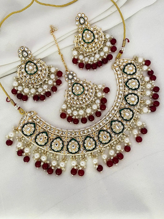 Ishhaara Maroon Traditional Meenakari Kundan Necklace