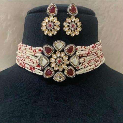 Ishhaara Triangular Moti Choker And Earring Set