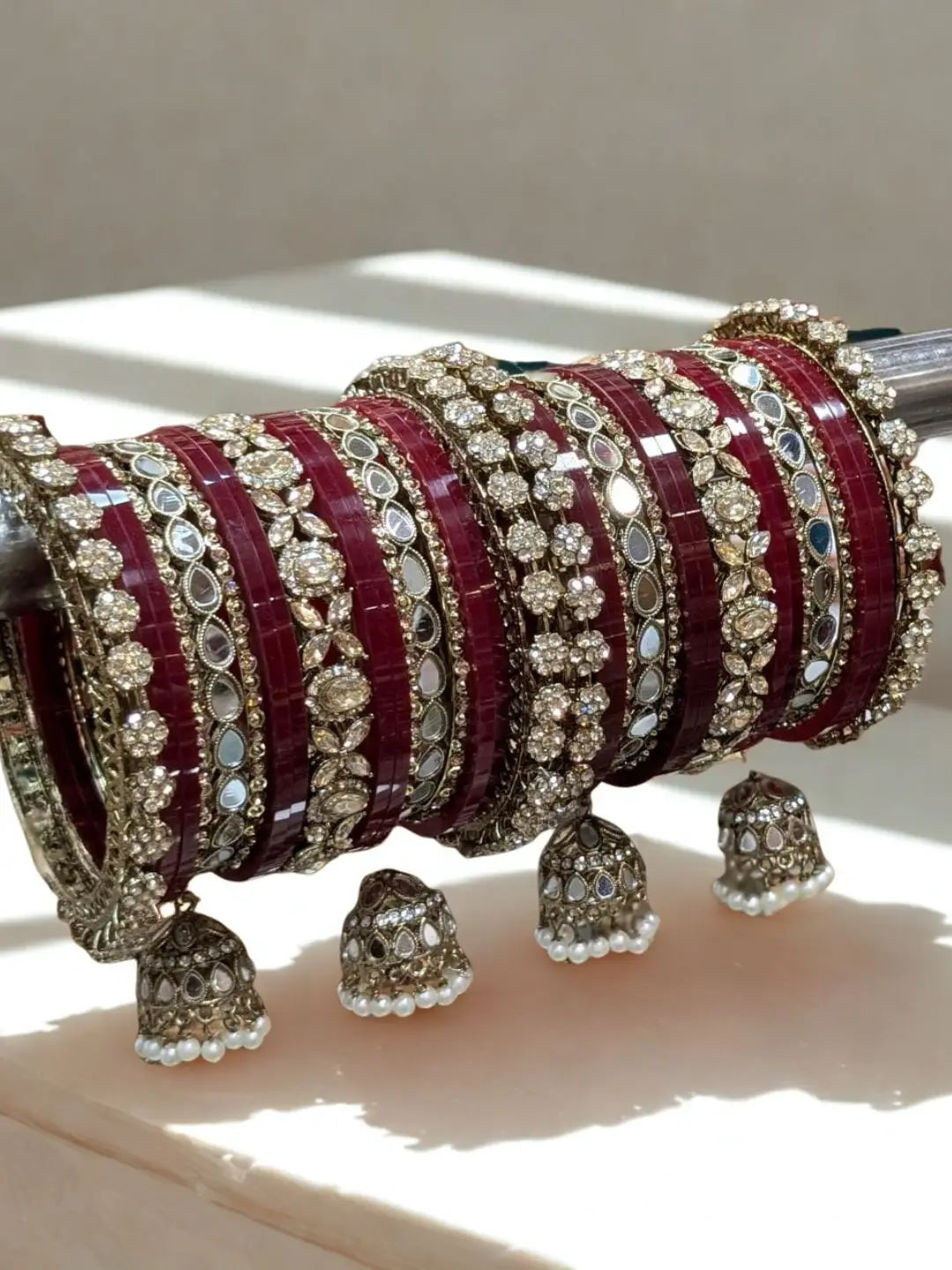 Ishhaara Maroon Uncut Kundan American Diamond Bangles Set