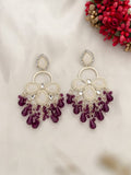 Ishhaara Maroon White Gold Plated Kundan Classic Drop Earrings