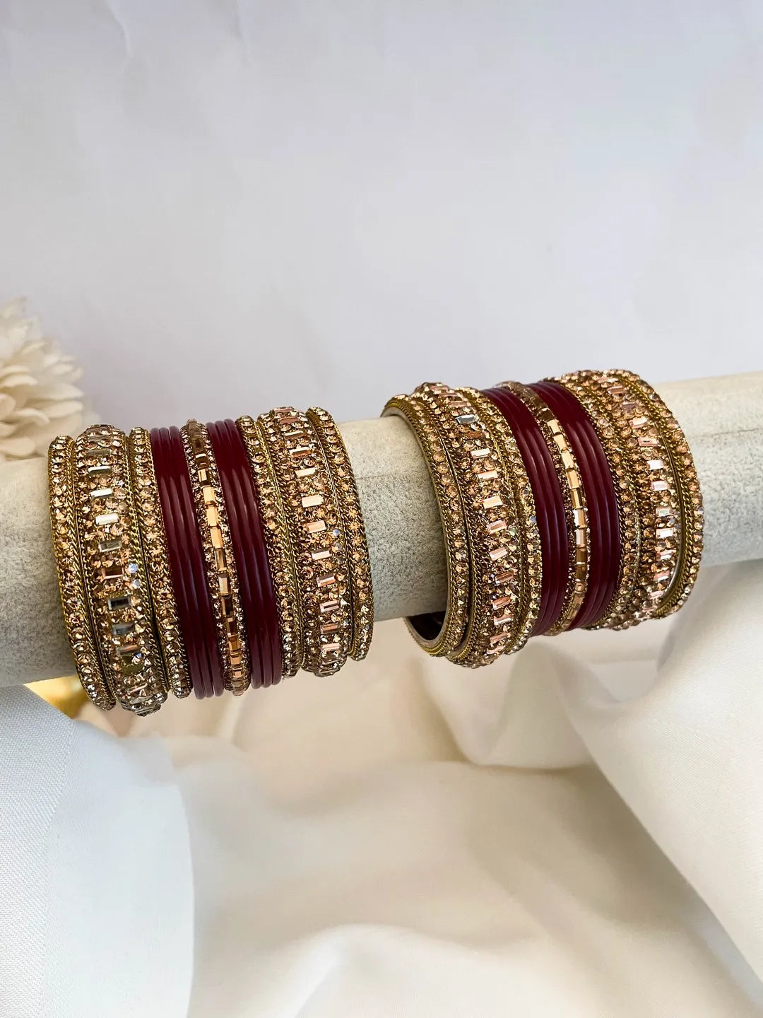 Ishhaara Red Zircon Gemstone Studded Traditional Bangle Set