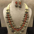 Ishhaara Marroon Stone Gunmetal Beads Necklace
