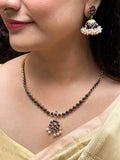 Ishhaara Matte Finish Blue Colored Kemp Pearl Flower Necklace Set