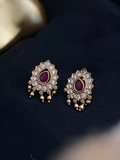 Ishhaara Matte Finish Cz Ruby Green Blue White Changeable Earrings