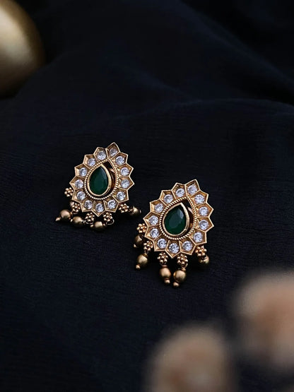 Ishhaara Matte Finish Cz Ruby Green Blue White Changeable Earrings