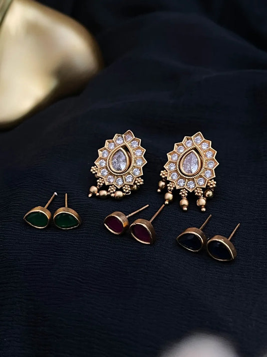 Ishhaara Matte Finish Cz Ruby Green Blue White Changeable Earrings