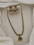 Ishhaara Matte Finish Green Colored Kemp Pearl Flower Necklace Set