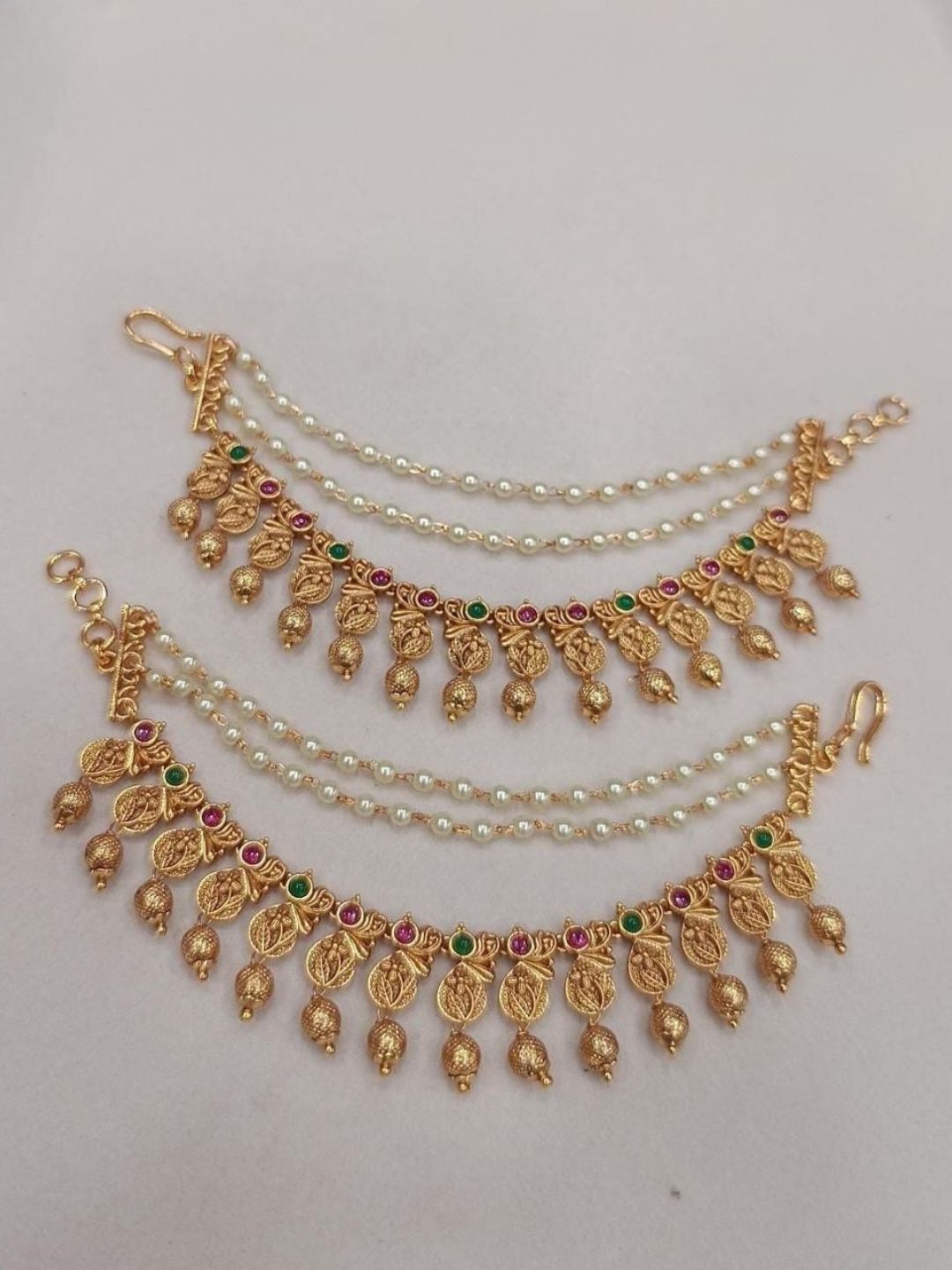 Ishhaara Matte Finish Kemp Mango Pearl Ear Chains