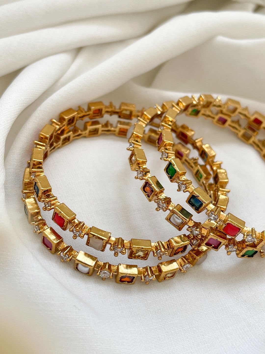Ishhaara Matte Finish Navarathna Block Stone Set Of 4 Bangles