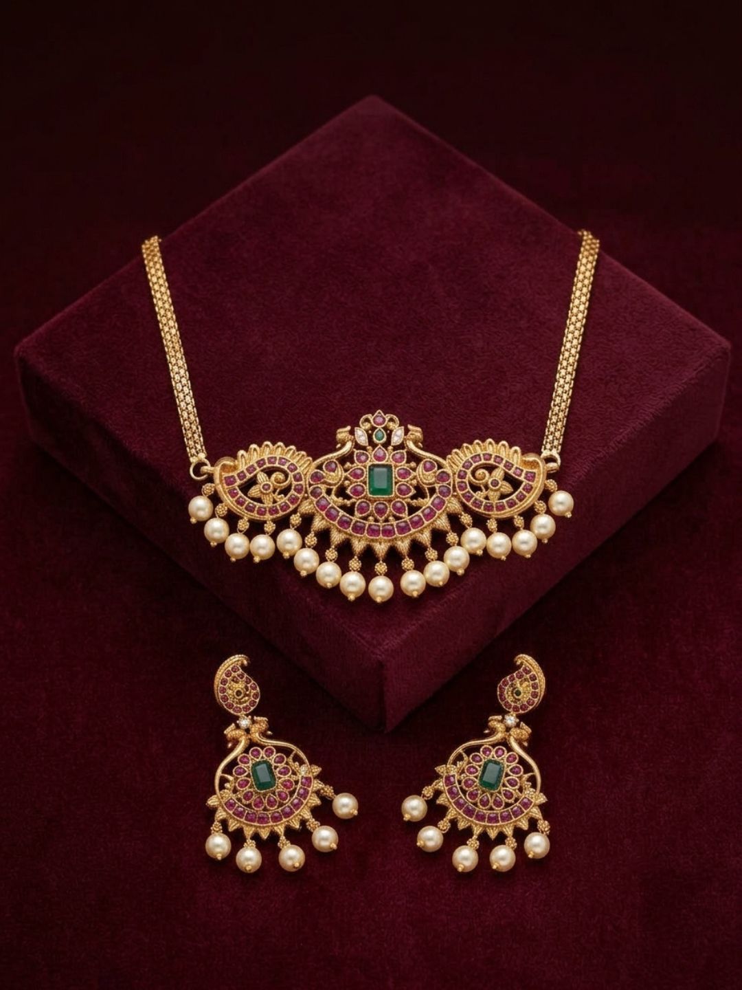 Ishhaara Matte Finish Peacock Choker Set
