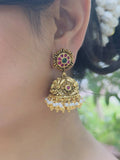 Ishhaara Matte Finish Real Kemp Green Flower Jhumka