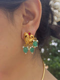 Ishhaara Matte Gold Tone Pink Green Kundan Jadau Peacock Hasli Necklace