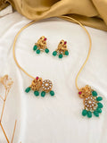 Ishhaara Matte Gold Tone Pink Green Kundan Jadau Peacock Hasli Necklace