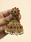 Ishhaara Matte Kemp Flower Pearl Drop Jhumka