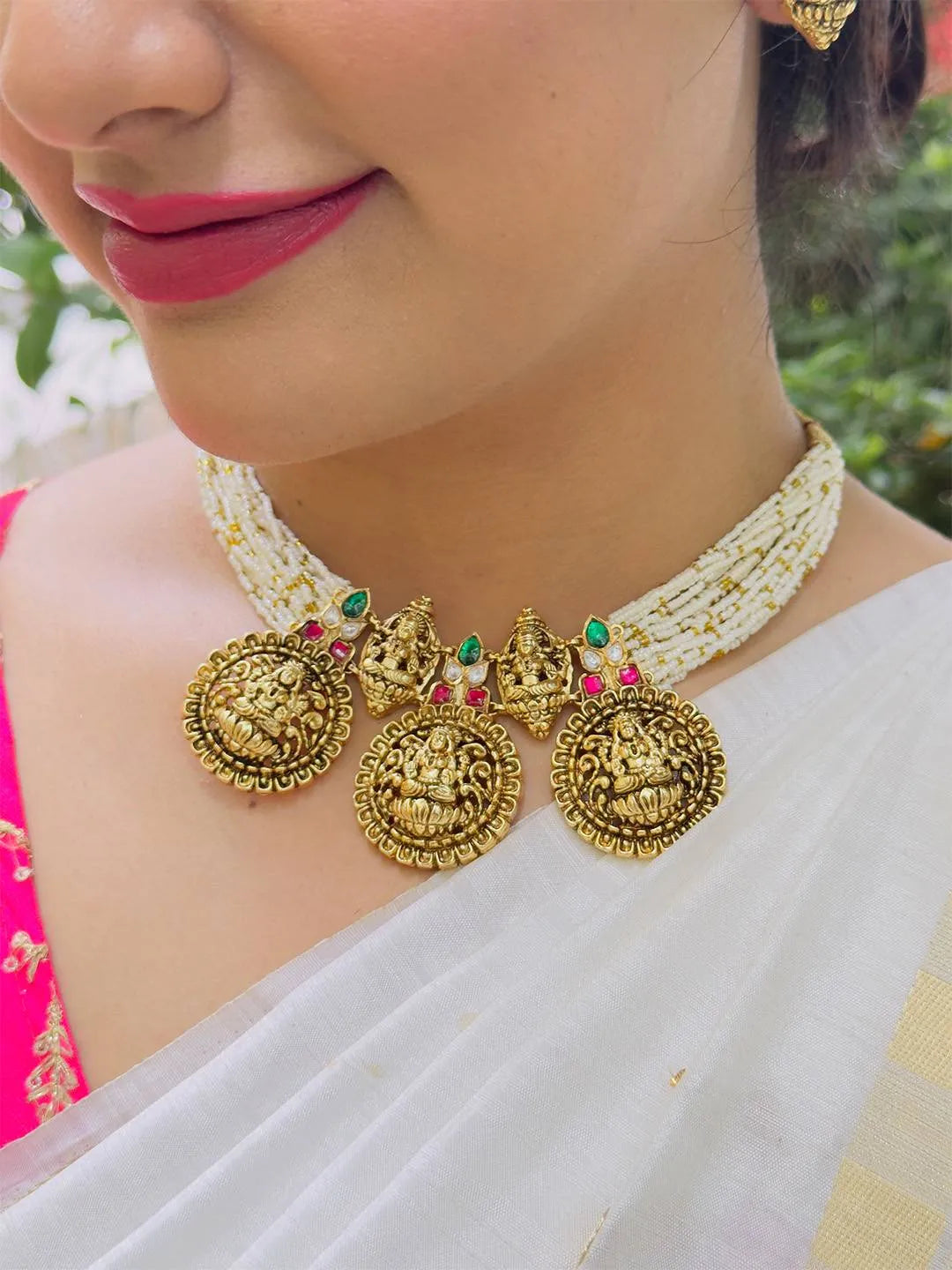 Ishhaara Matte Kemp Lakshmi Sugar Bead Choker Set