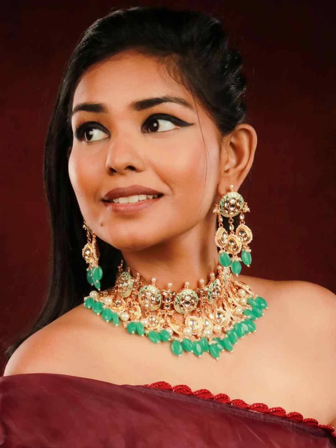 Ishhaara Meena Round Jadau Choker Necklace Set