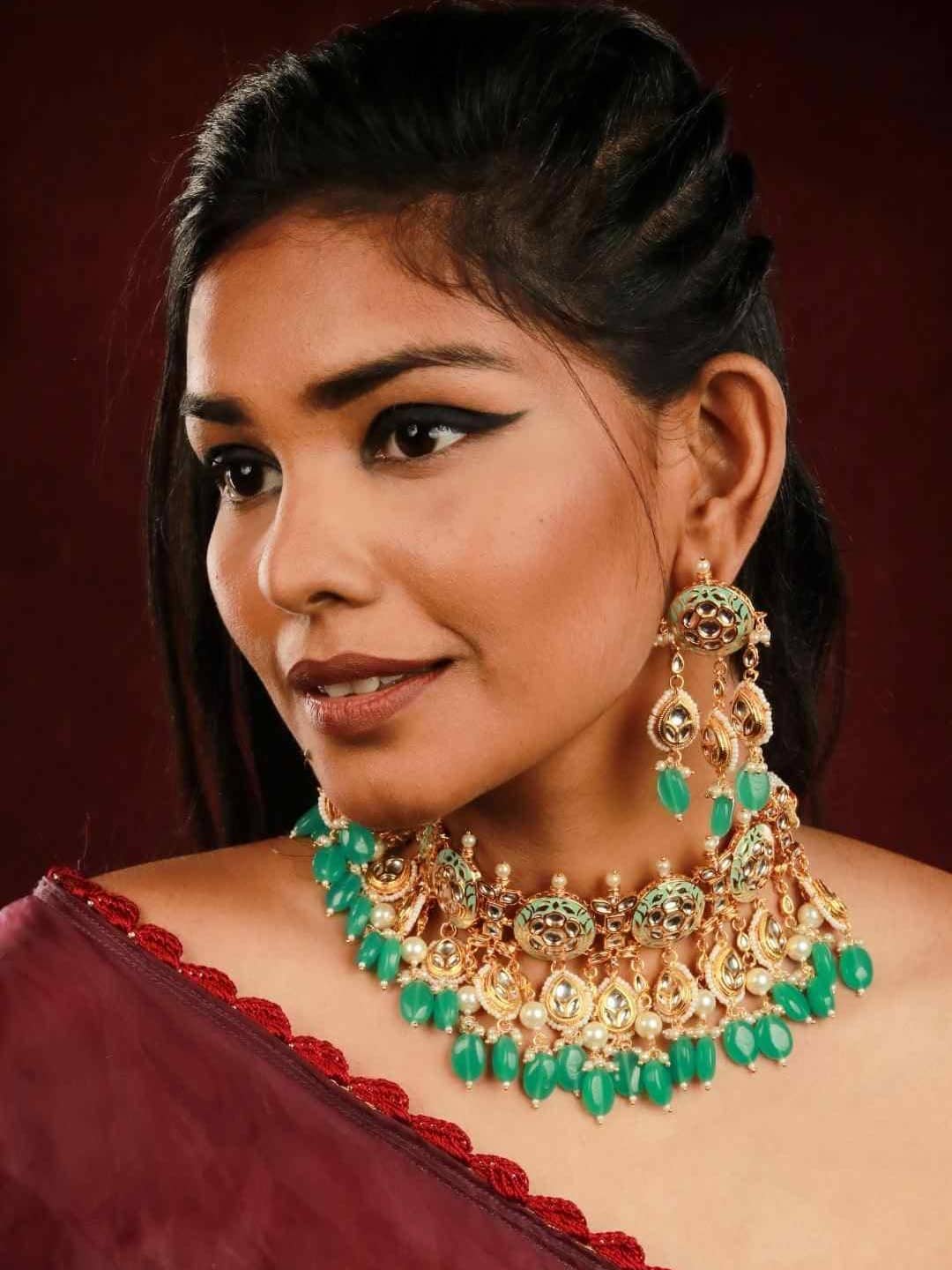 Ishhaara Meena Round Jadau Choker Necklace Set