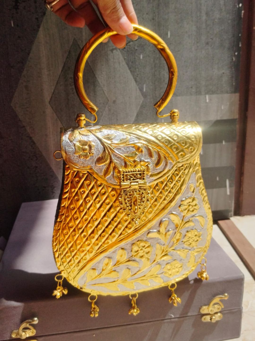 Ishhaara Meenakari Brass Handcarved Clutch