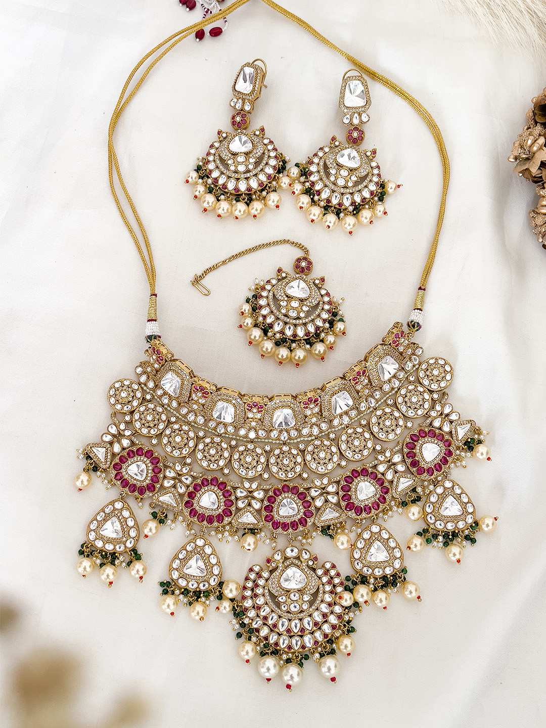 Ishhaara Meenakari Flower Motif Bridal Kundan Necklace