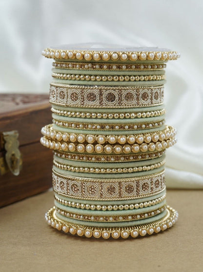 Ishhaara Meenakari Green Velvet Bangle Set — handcrafted Indian jewellery - view 12