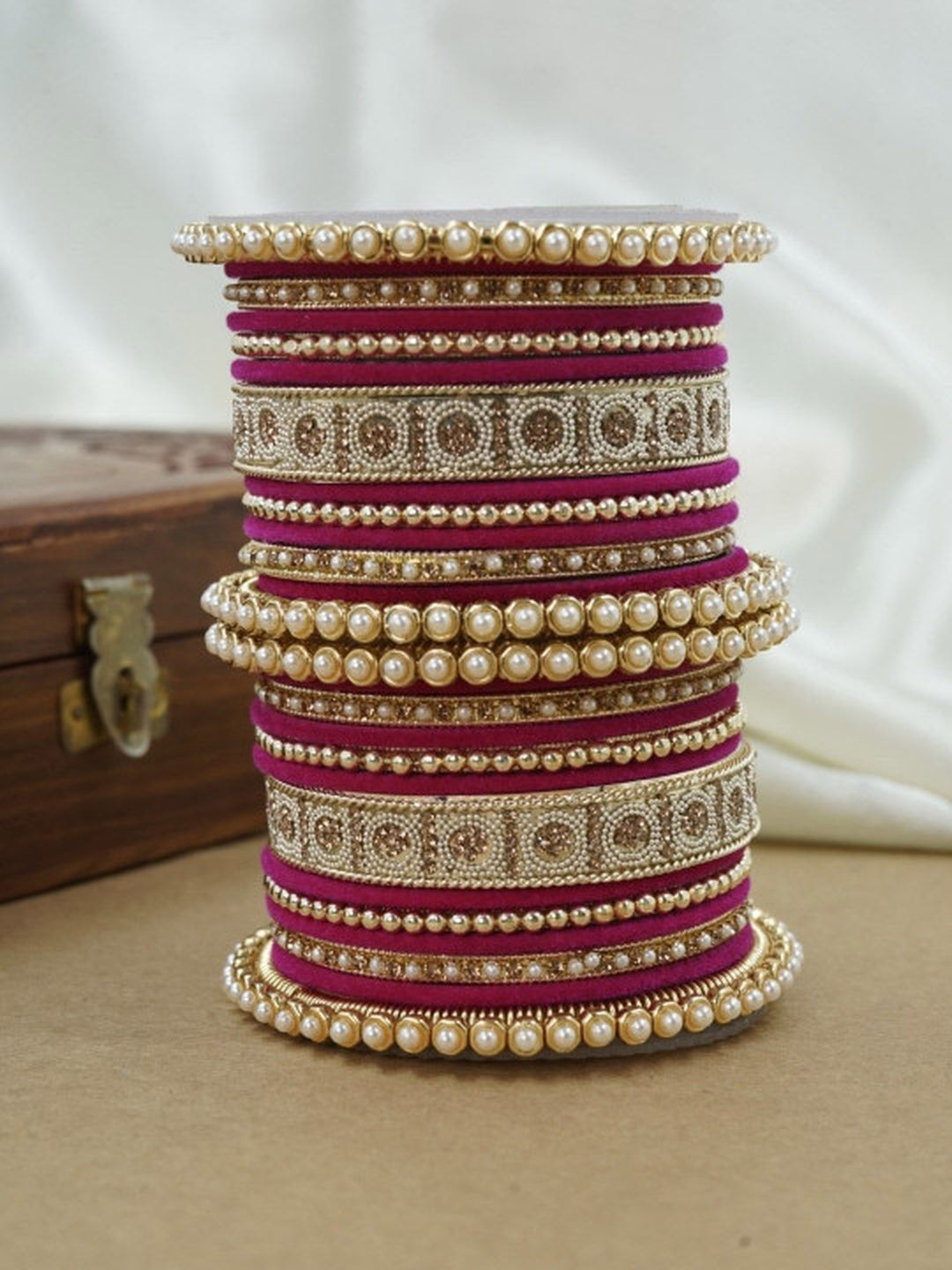 Ishhaara Meenakari Green Velvet Bangle Set — handcrafted Indian jewellery - view 17
