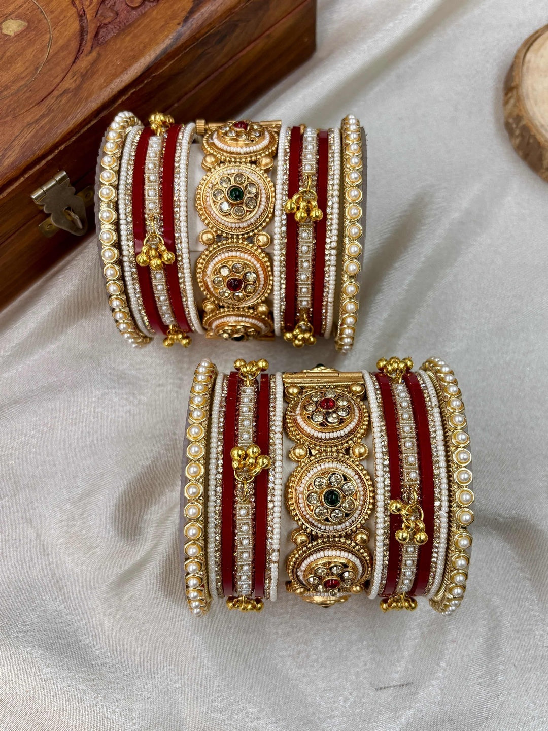 Ishhaara Meenakari Kundan Bangle Cuffs — handcrafted Indian jewellery - view 2