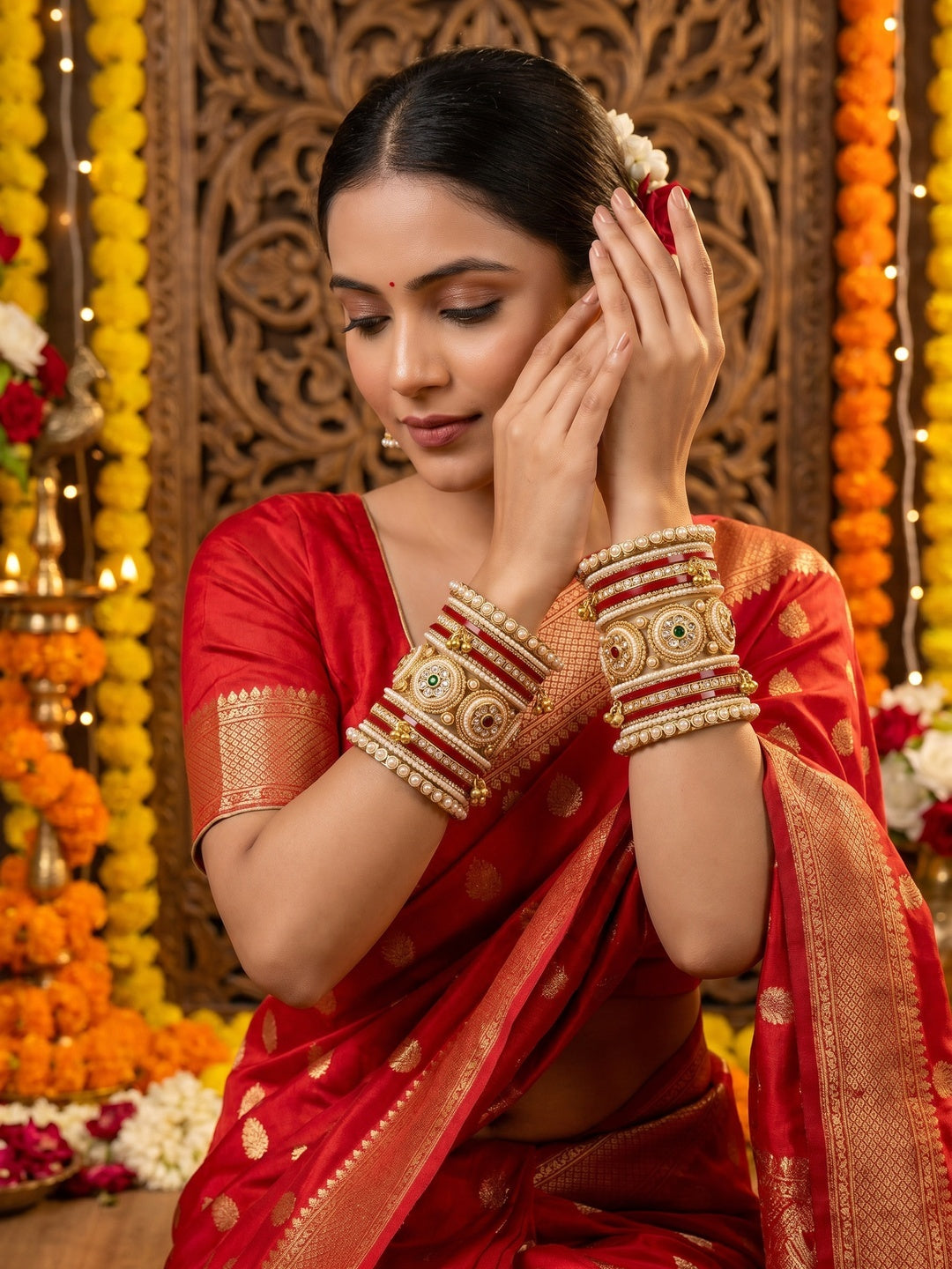 Ishhaara Meenakari Kundan Bangle Cuffs — handcrafted Indian jewellery - view 3