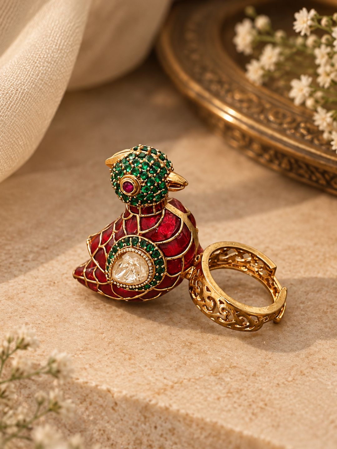 Ishhaara Meenakari Kundan Bird Statement Ring