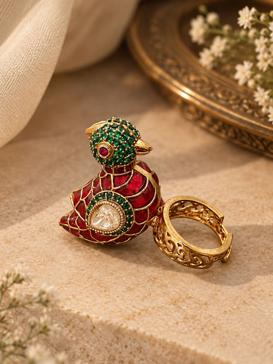 Ishhaara Meenakari Kundan Bird Statement Ring