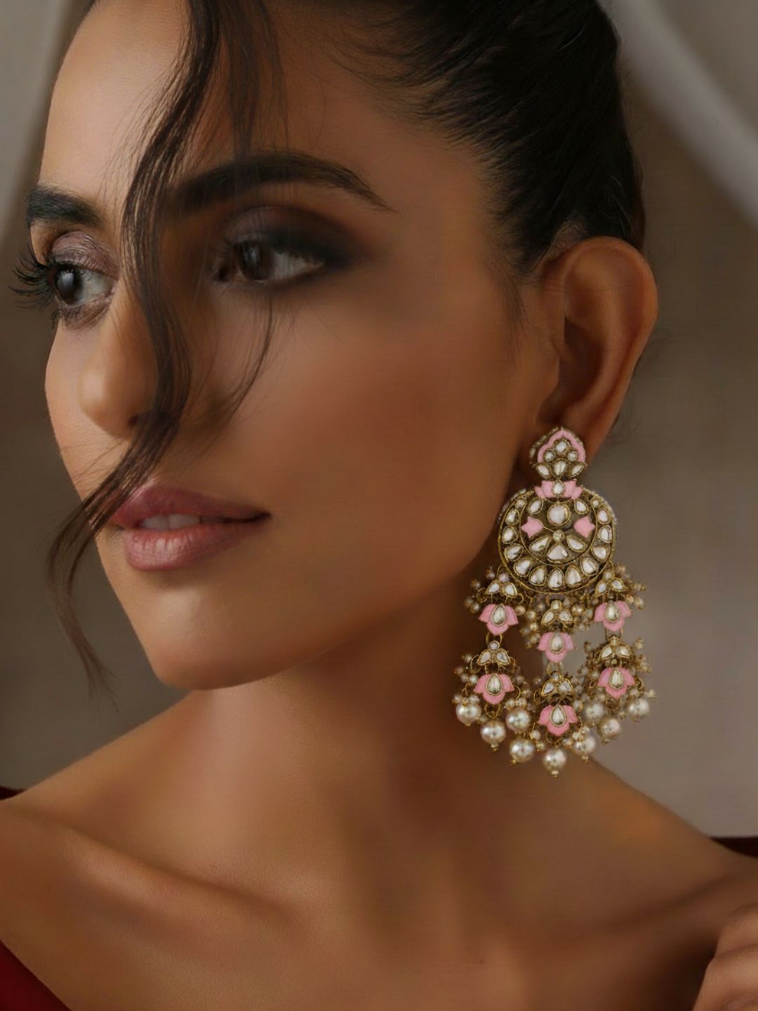 Ishhaara Meenakari And Kundan Work Chandbali Earrings