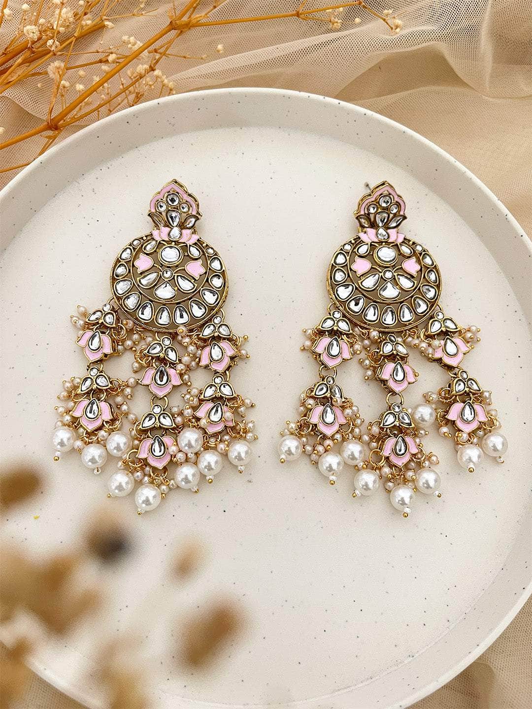 Ishhaara Meenakari & Kundan Work Chandbali Earrings